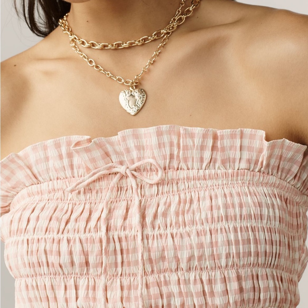 Anthropologie For Love And Lemons Peach Gingham Petal Smocked Midi Dress NWT M - Picture 4 of 10